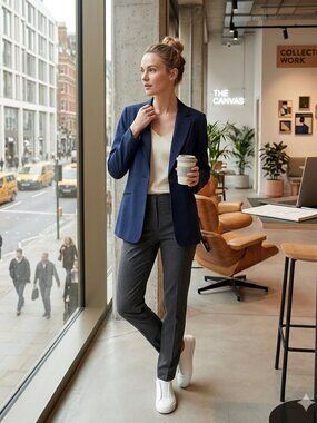 Joan Leslie Women's Size 8P Blue Single Button Front Long Sleeve Lined Blazer